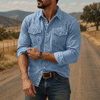 Acid-Wash Long-Sleeve Denim Shirt