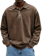 Acid-Wash Long-Sleeve Polo Shirt