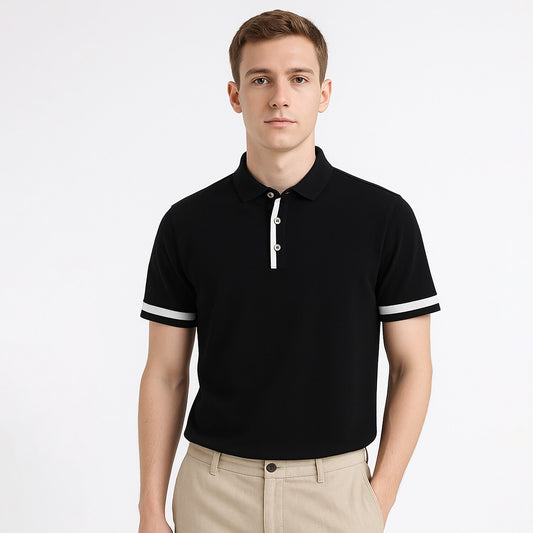 Short-Sleeved Cotton Blend Polo Shirt