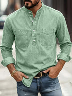 Garment-Dyed Stand-Collar Shirt