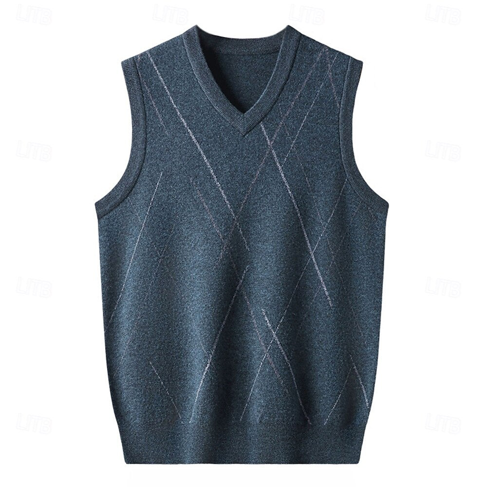 100% Wool Striped V-Neck Sweater Vest