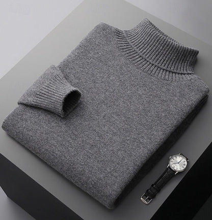 100% Merino Wool Turtleneck Sweater - oukumen