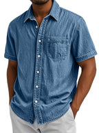 Washed Short-Sleeve Denim Shirt
