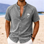 Washed Mandarin-Collar Denim Shirt