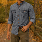 Acid-Wash Long-Sleeve Denim Shirt