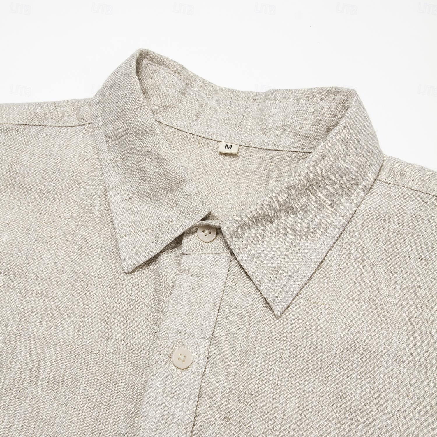 100% Linen Shirt Pocket Khaki - oukumen