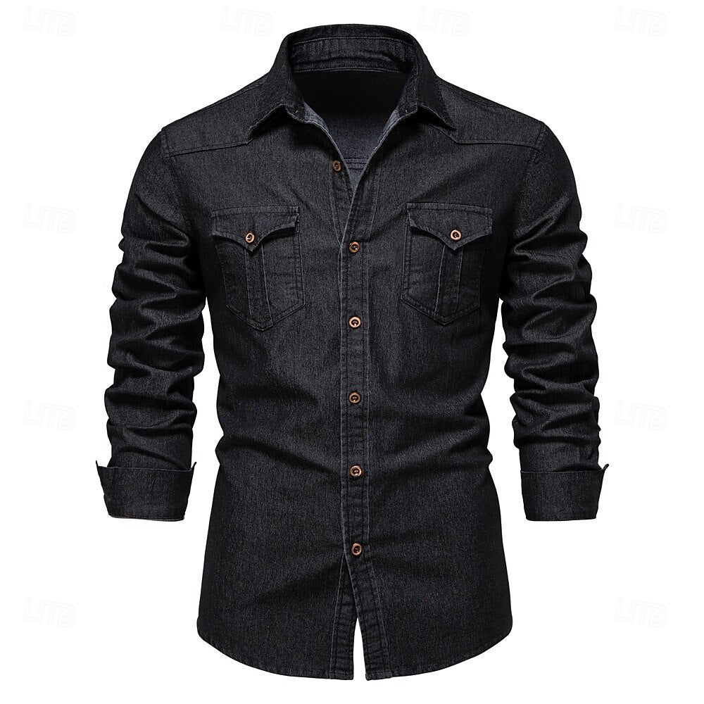 Denim Button Up Shirt Casual Shirt - oukumen