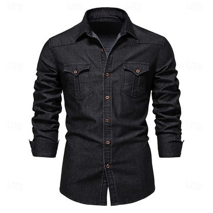 Denim Button Up Shirt Casual Shirt - oukumen