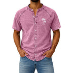 Washed Mandarin-Collar Denim Shirt