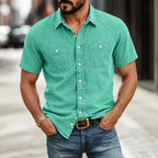 Washed Short-Sleeve Denim Shirt