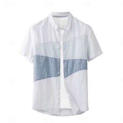 100% Linen Color Block Casual Shirt