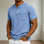 Acid-Wash Short-Sleeve Henley Shirt