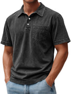 Acid-Wash Pocket Polo Shirt