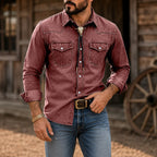 Acid-Wash Long-Sleeve Denim Shirt