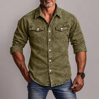 Acid-Wash Long-Sleeve Denim Shirt
