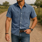 Washed Short-Sleeve Denim Shirt