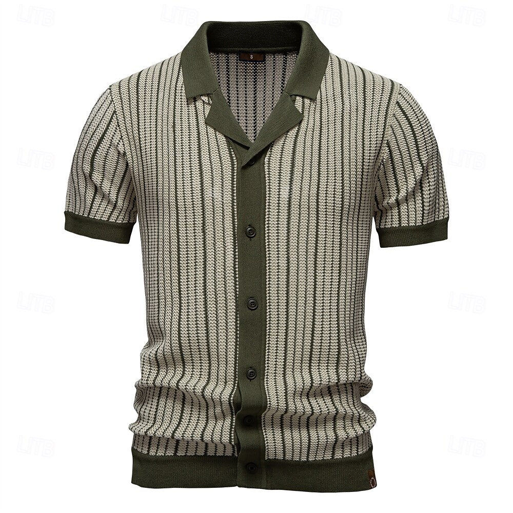 Striped Knit Short Sleeve Polo Shirt