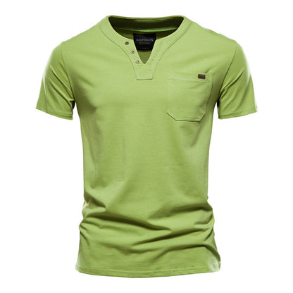 100% Cotton V-Neck Pocket T-Shirt - oukumen