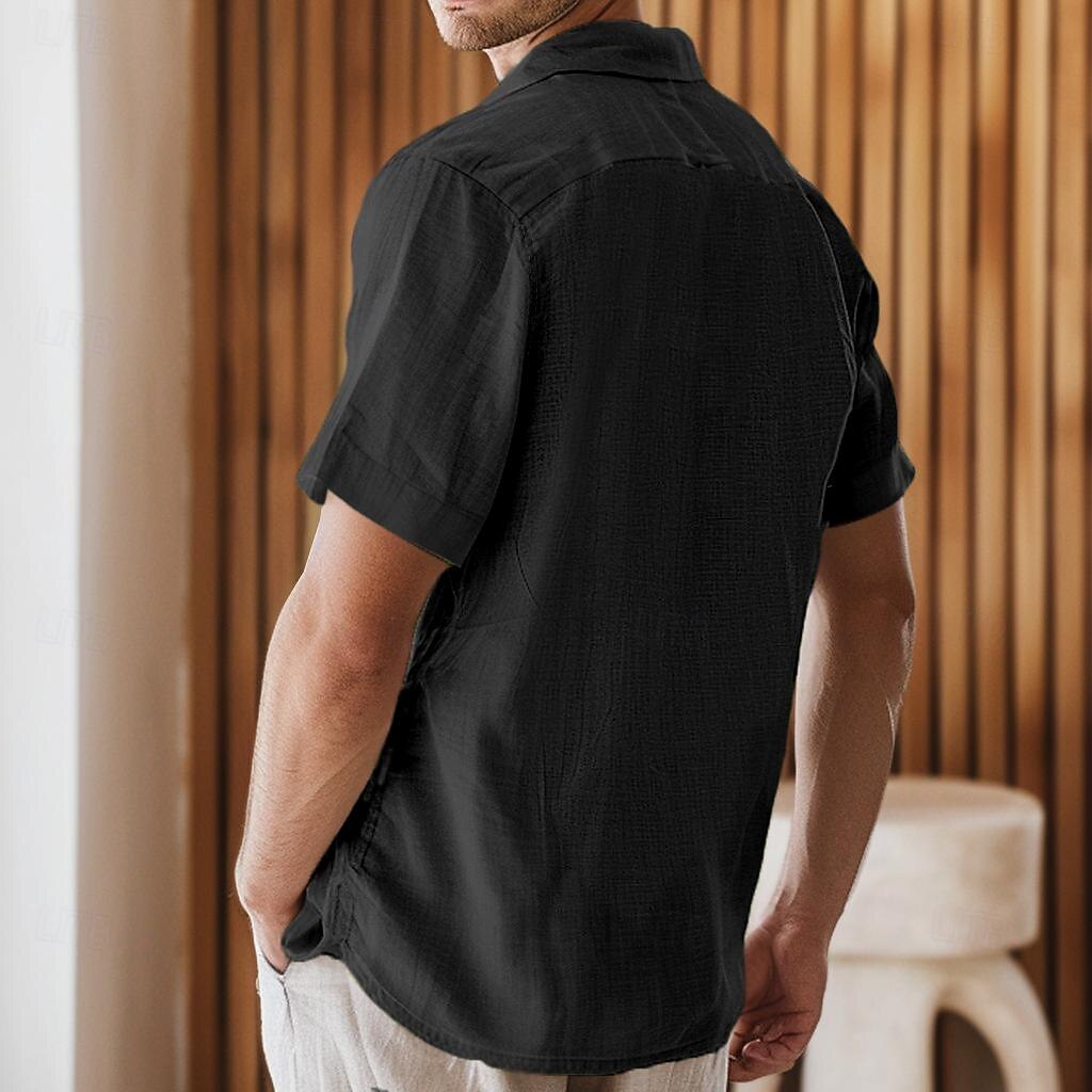 Cotton Linen Fold-over Collar Casual Shirt - oukumen