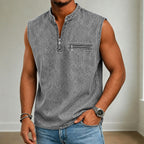 Stand-Collar Zip-Pocket T-Shirt