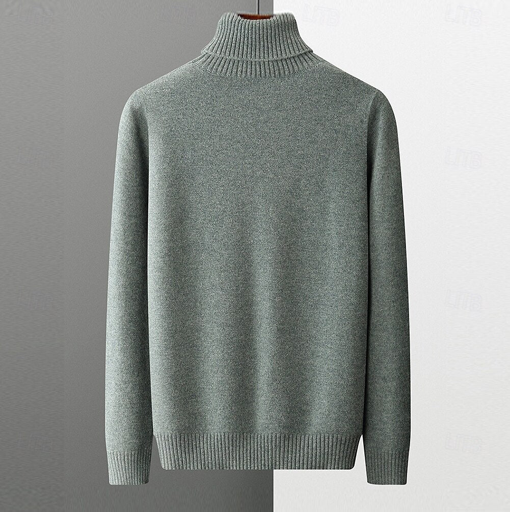 100% Merino Wool Turtleneck Sweater - oukumen