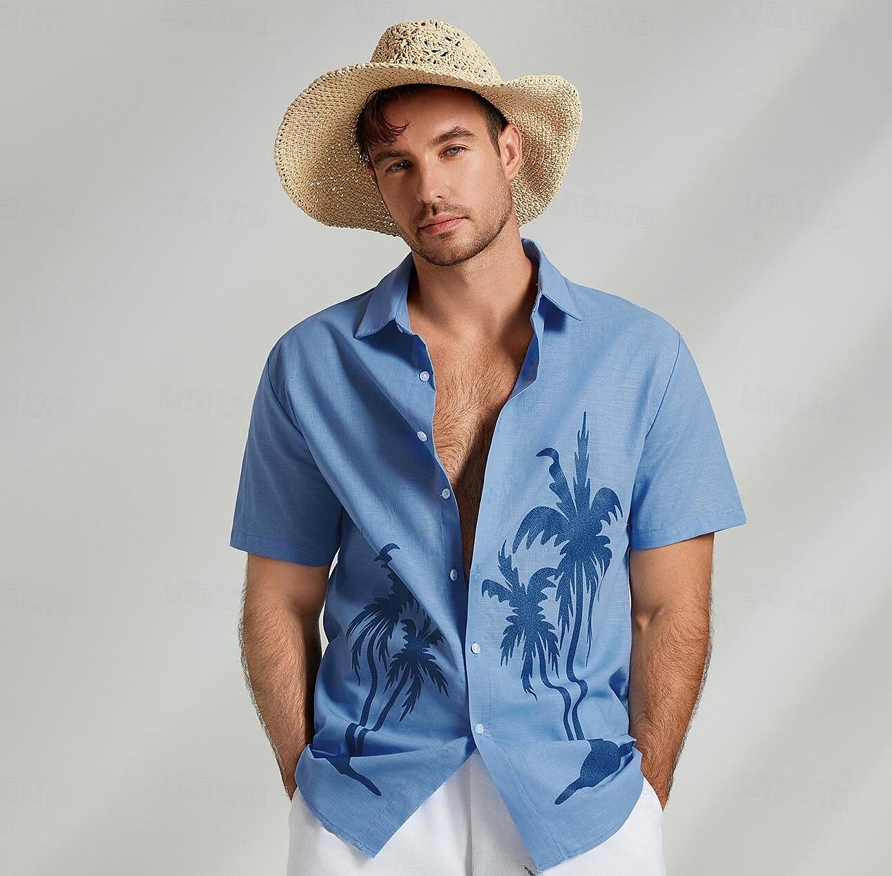 Graphic Hawaiian Casual Linen Shirt - oukumen