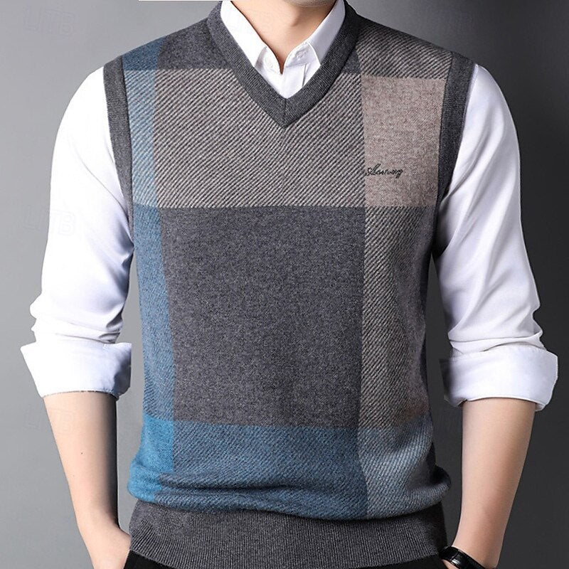 Classic Fit Wool Check Sweater Vest