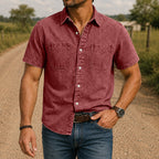 Washed Short-Sleeve Denim Shirt
