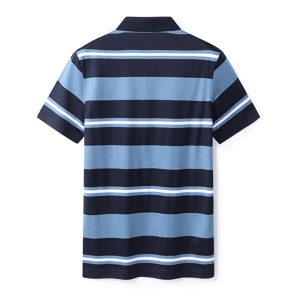 Premium Silk-Blend Striped Polo Shirt - oukumen