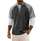 Color-Block Patchwork Henley Shirt