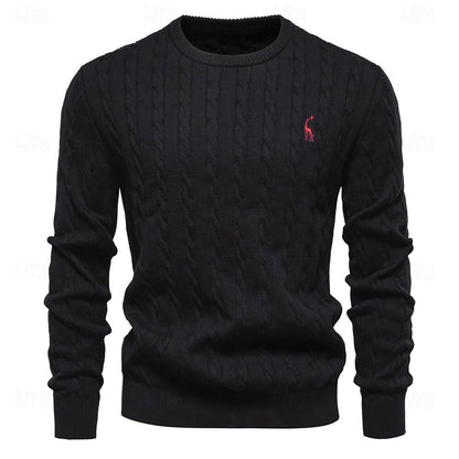 Cotton  Crew Neck Pullover Sweater - oukumen