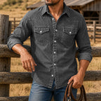 Acid-Wash Long-Sleeve Denim Shirt