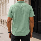 Washed Short-Sleeve Denim Shirt