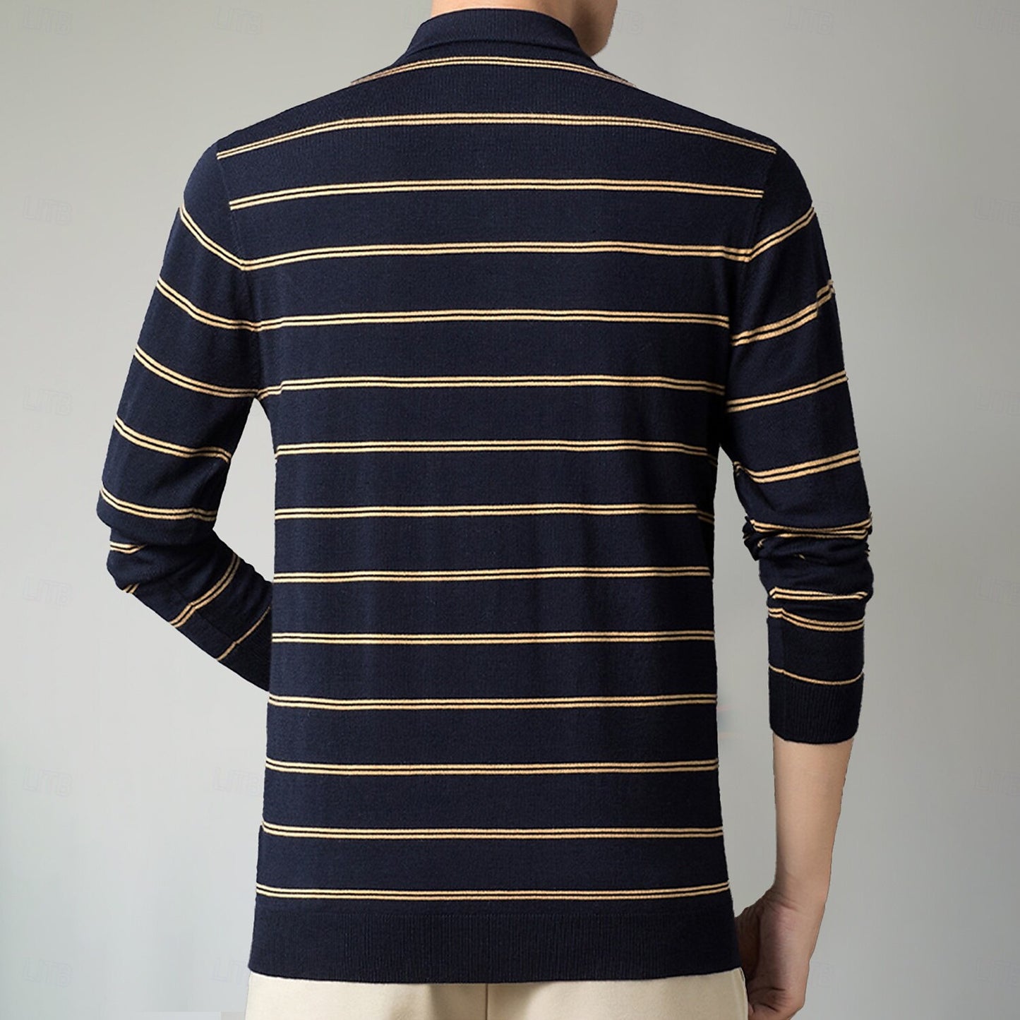 Striped Elegance Knit Polo Sweater