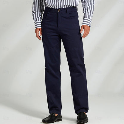 Cotton Solid Color Full Length Chinos - oukumen