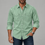 Acid-Wash Long-Sleeve Denim Shirt