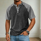 Color-Block Patchwork Henley Shirt