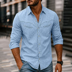 Acid-Wash Long-Sleeve Denim Shirt
