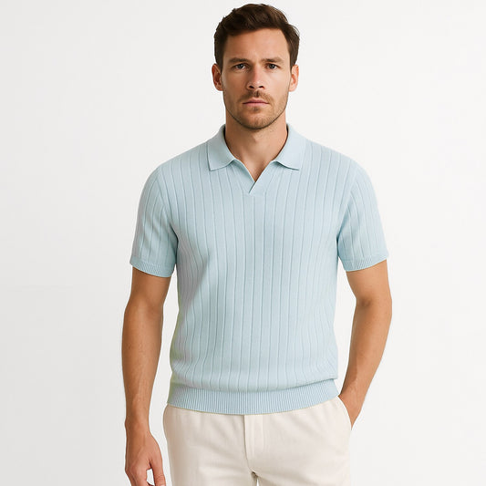 Ribbed Knit Johnny collar Polo Shirt