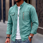 Zip-Pocket Long-Sleeve Denim Shirt