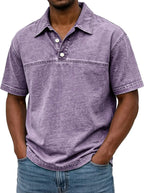 Color-Block Acid-Wash Polo Shirt