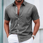 Washed Short-Sleeve Denim Shirt