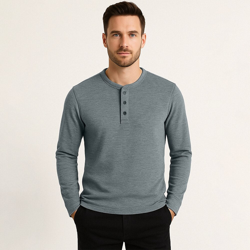 Cotton Waffle Long Sleeve Henley T-Shirt