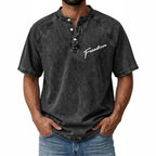 Distressed Acid-Wash Henley Shirt