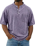 Acid-Wash Short-Sleeve Henley Shirt