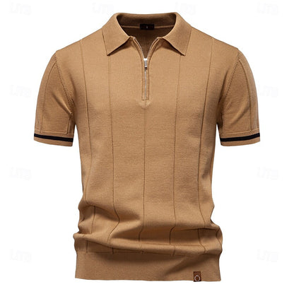 Classic Textured Knit Quarter-Zip Polo