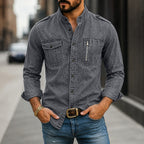 Acid-Wash Long-Sleeve Denim Shirt
