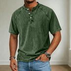 Acid-Wash Short-Sleeve Henley Shirt