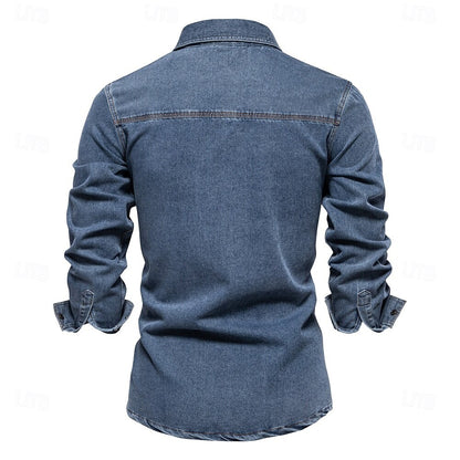 100% Cotton Fold-over Collar Outdoor Work Casual Shirt - oukumen