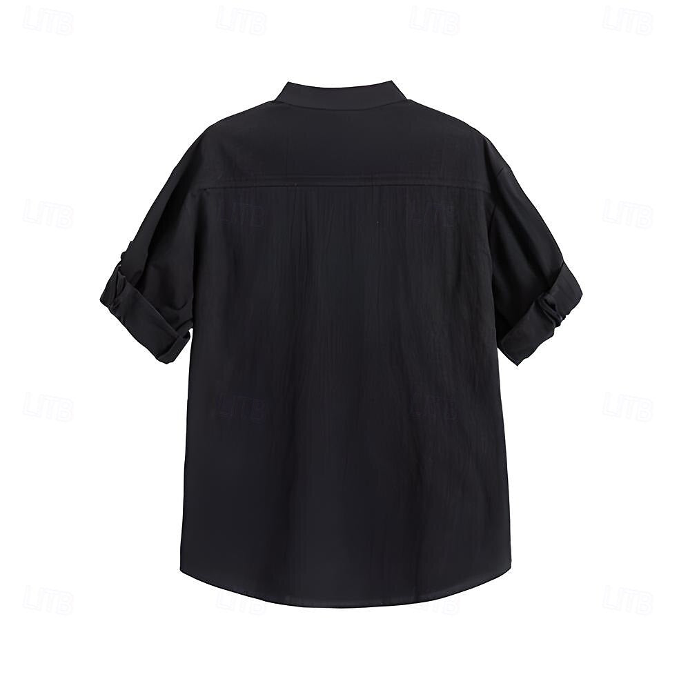 100% Cotton Band-Collar Shirt